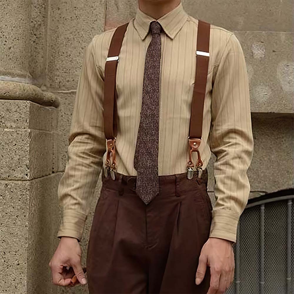 Camisa a rayas retro de primavera y otoño para hombre