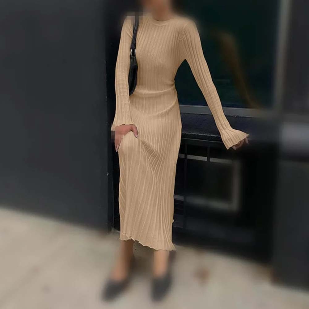 Fashion new long sleeve knitted midi dress