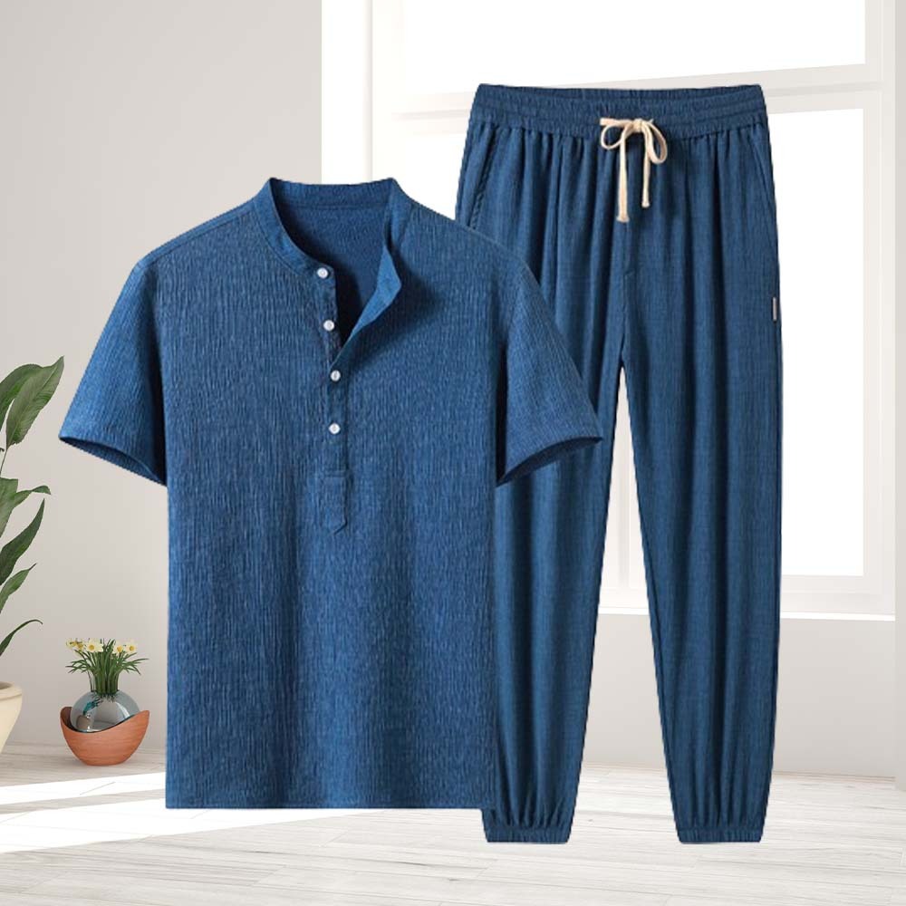 Men's summer suit, ice silk short-sleeved T-shirt and trousers