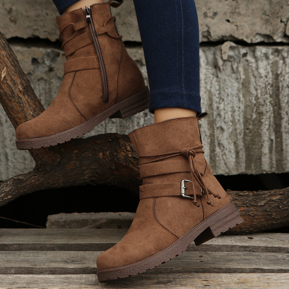 Olivoslindo Botas Martin bajas con cremallera lateral y borla con hebilla de cinturón