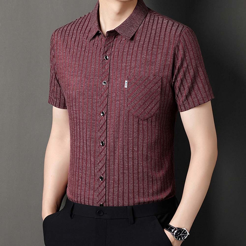 Camisa de manga corta a rayas con bolsillo suelto para hombre de verano 2024
