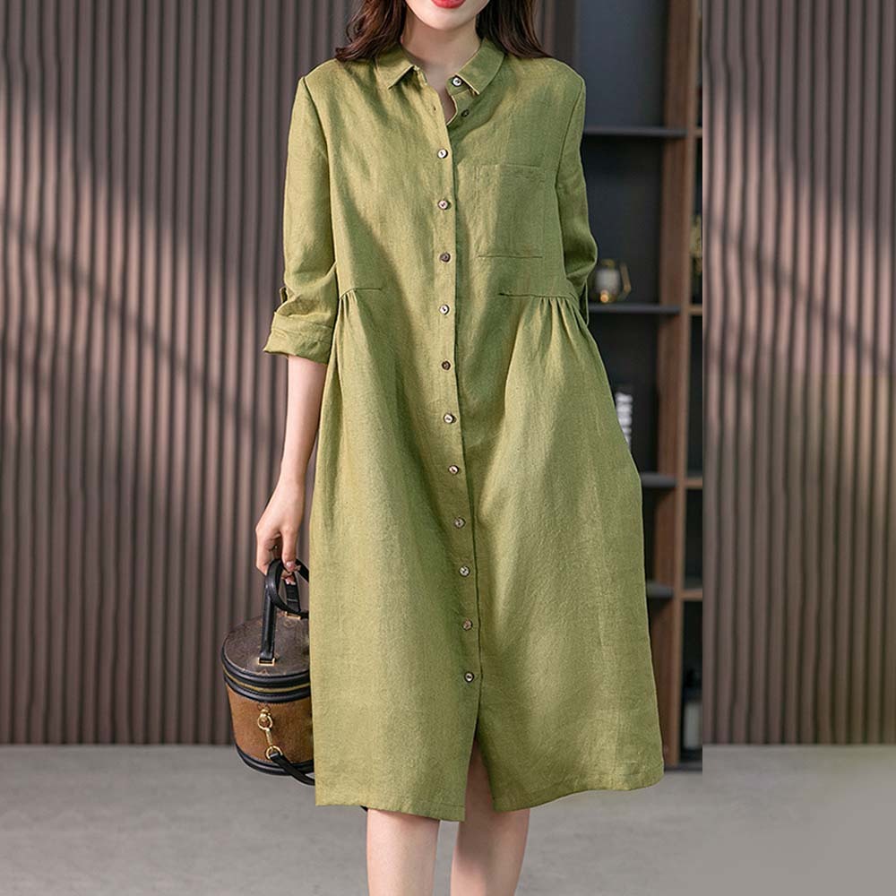 Vestido elegante suelto de algodón y lino para mujer