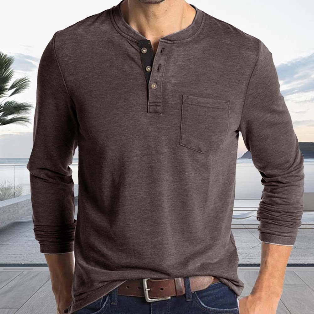 Men's Comfort Henley Neck Long Sleeve Top T-Shirt