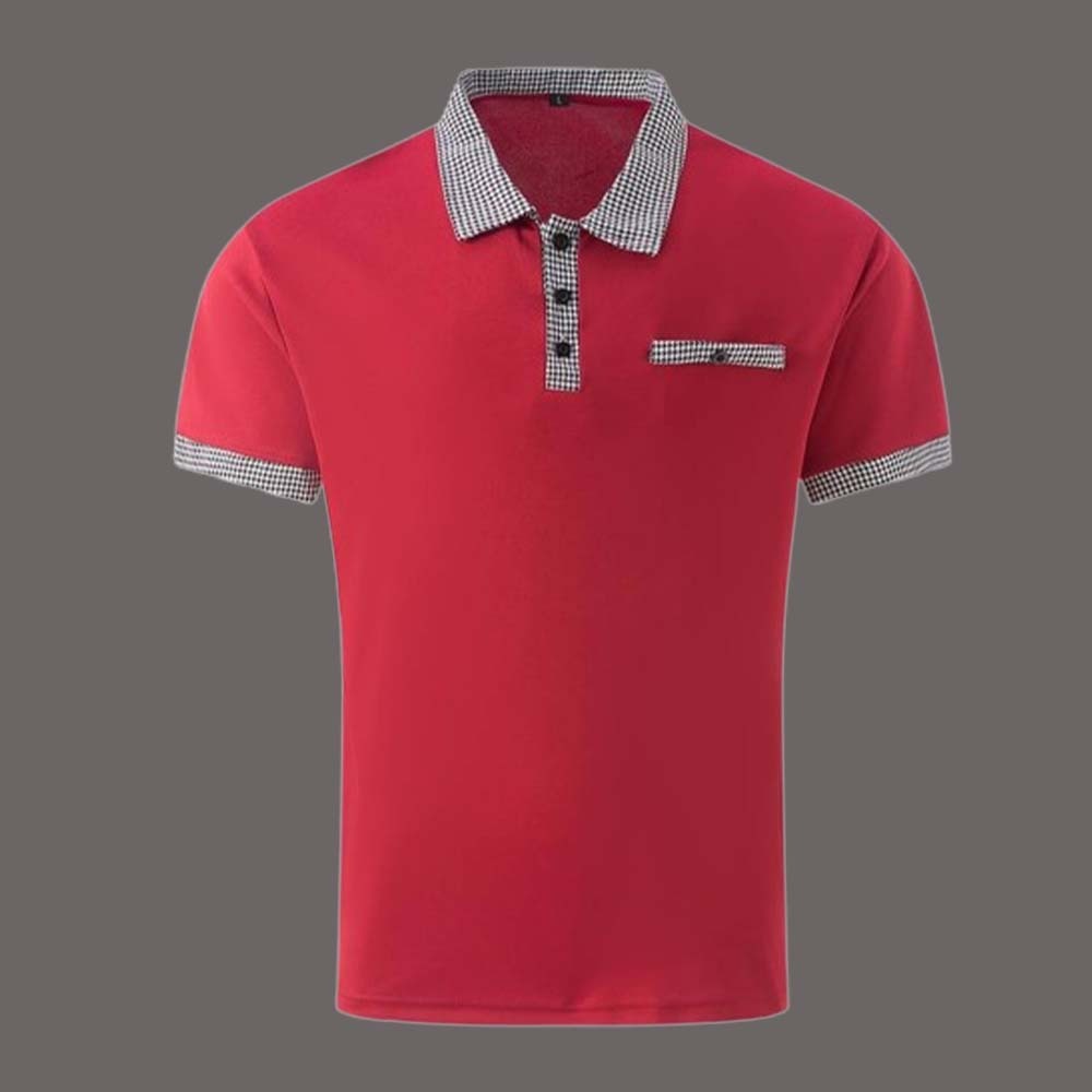 Summer Men's Houndstooth Casual Button Collar Short Sleeve Polo Shirt