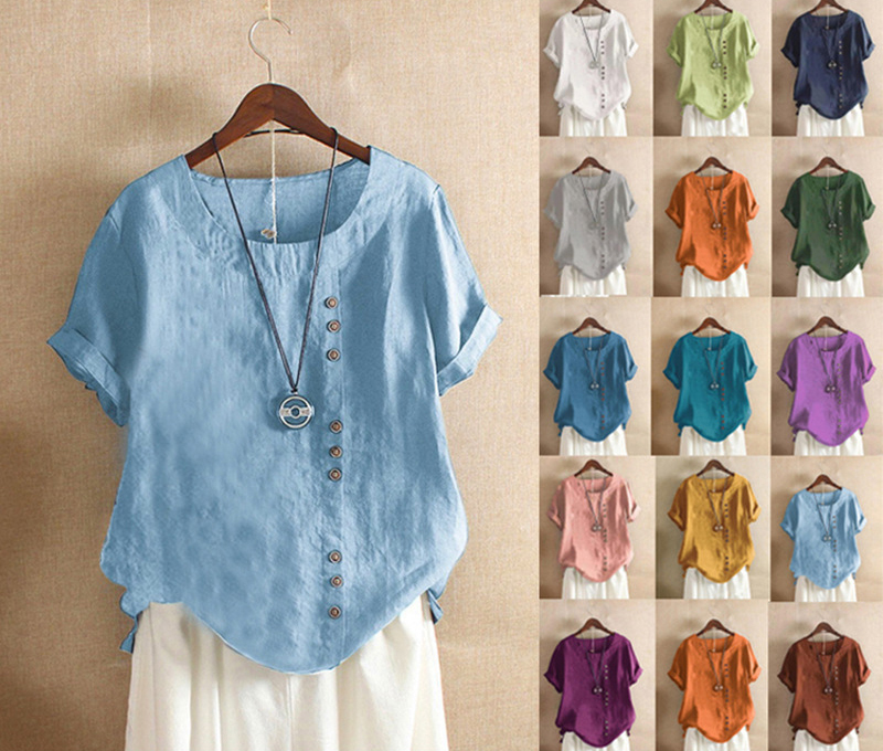 New large size cotton and linen women's T-shirt