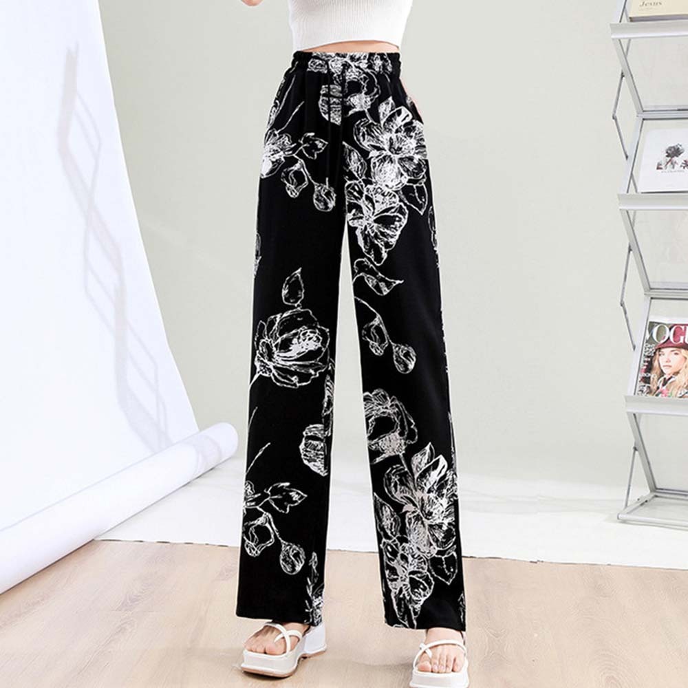 Women's fashionable printed tie-dye ice silk wide-leg pants
