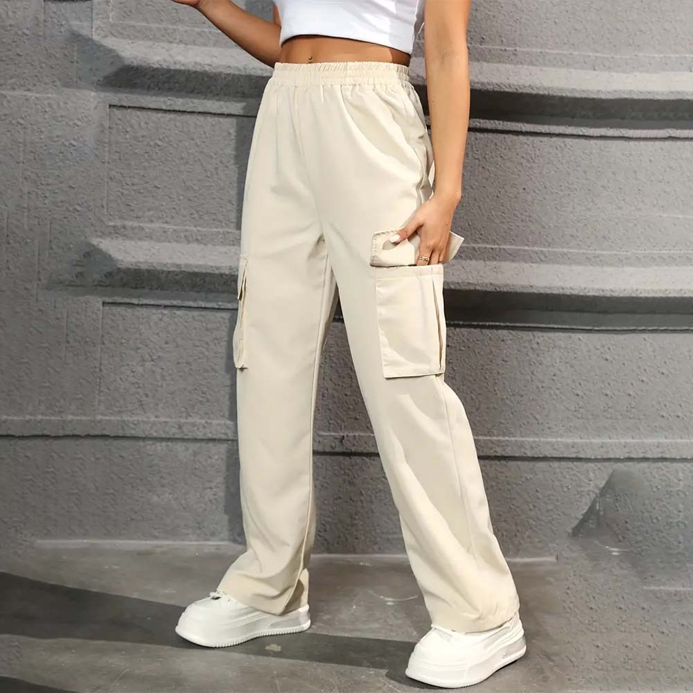 Women's casual high waist pocket straight pants