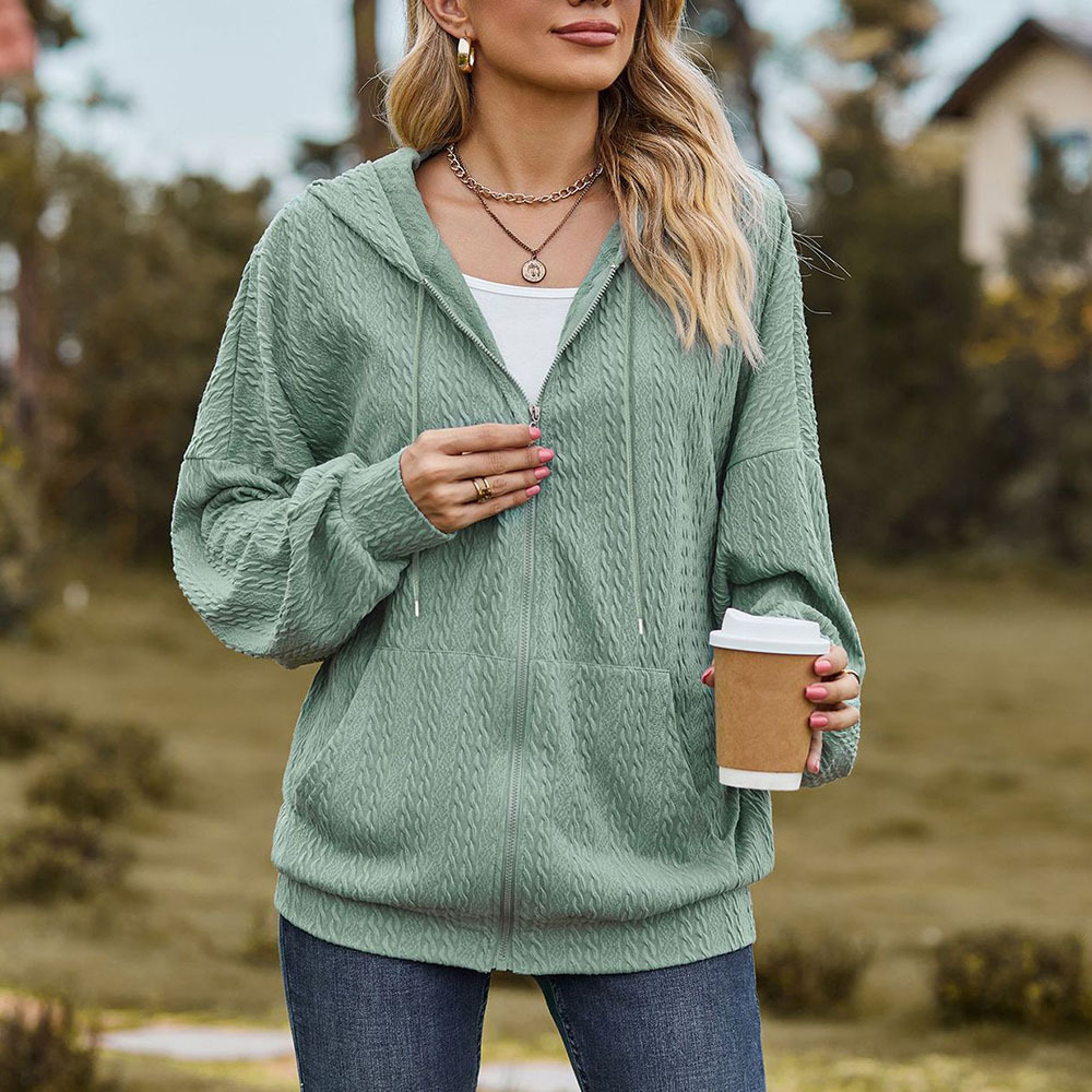 Olivoslindo Chaqueta con capucha holgada de manga larga con bolsillo de color sólido para mujer nueva de otoño e invierno