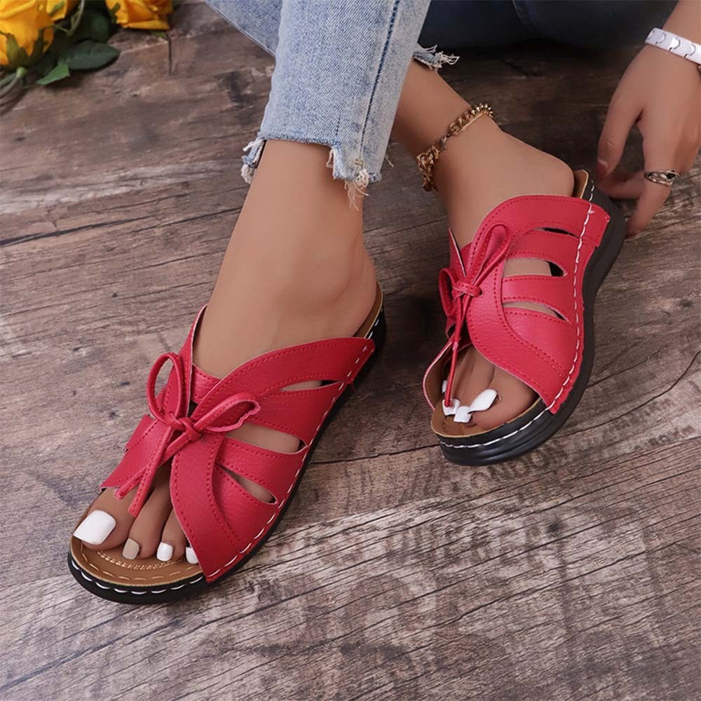 Sandalias y zapatillas de cuña con lazo para mujer de moda