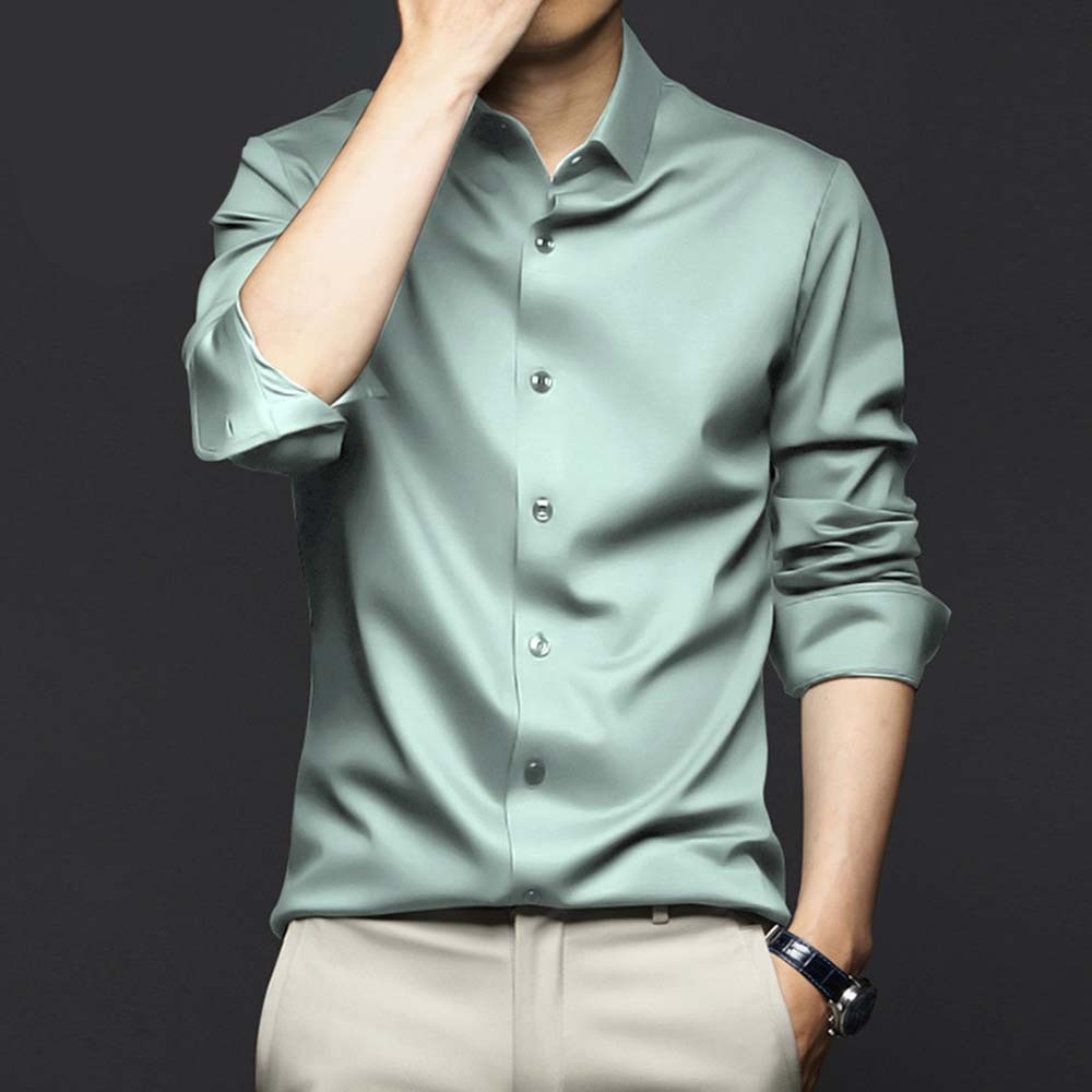New Men's Stretch Non-Iron Anti-wrinkle Solid Color Long Sleeve Shirt