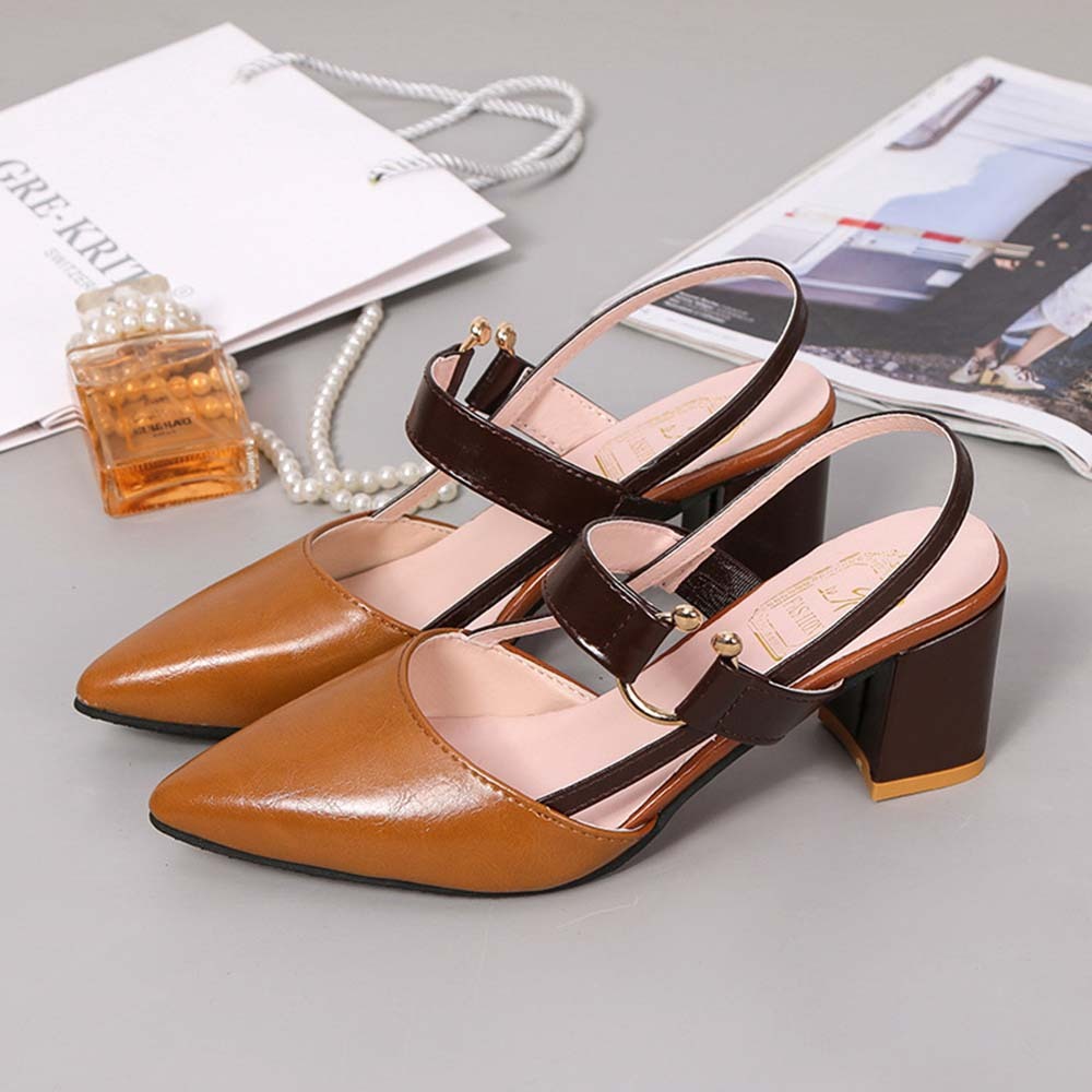  Hojanaranja Sandalias de tacón grueso de mujer con punta en punta de moda de verano