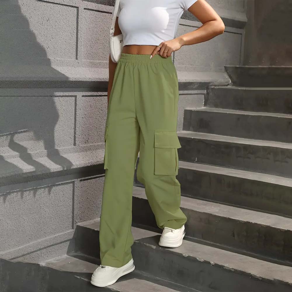 Women's casual high waist pocket straight pants