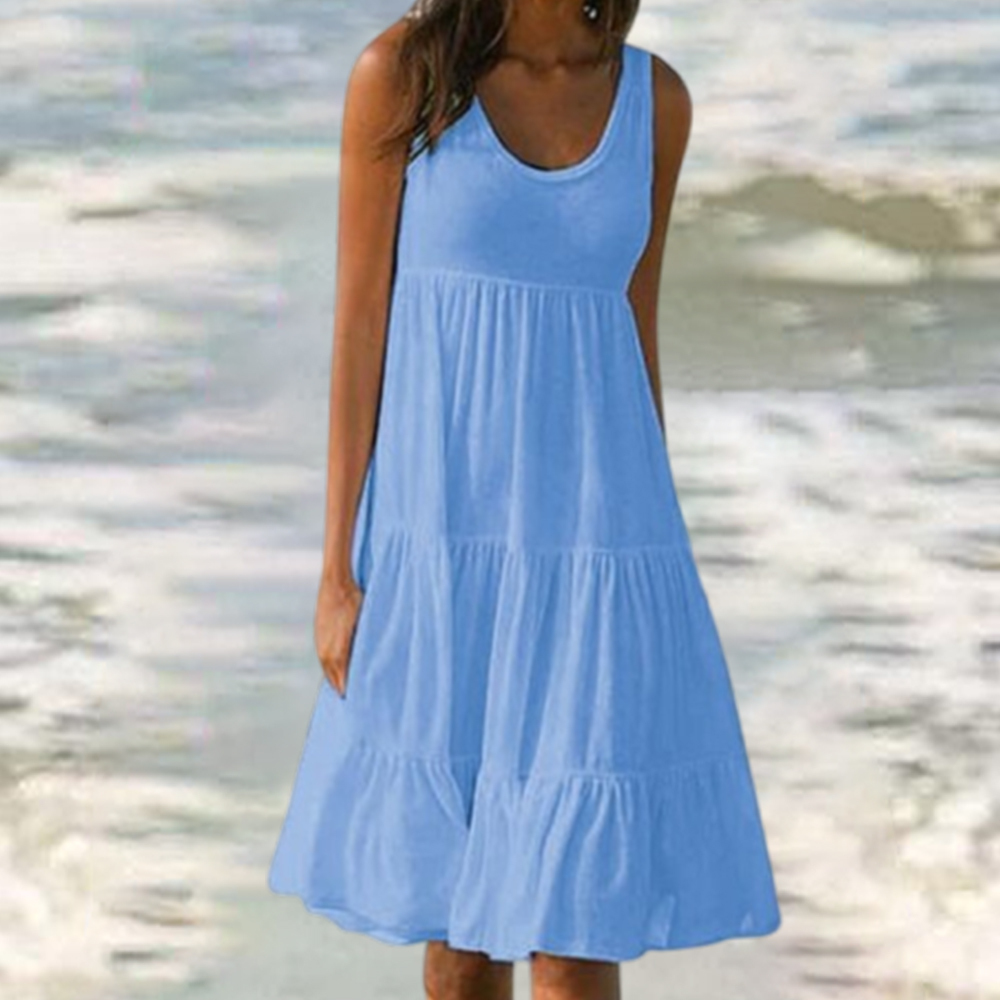 Olivoslindo Vestido de playa sin mangas con cuello redondo y empalme grande