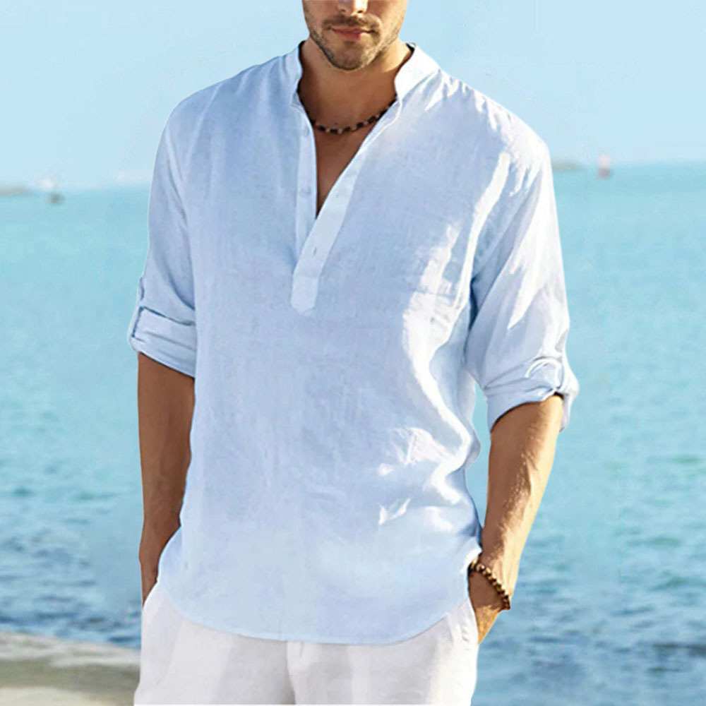 2024 Fashion New Men's Solid Color Cotton Linen Shirt