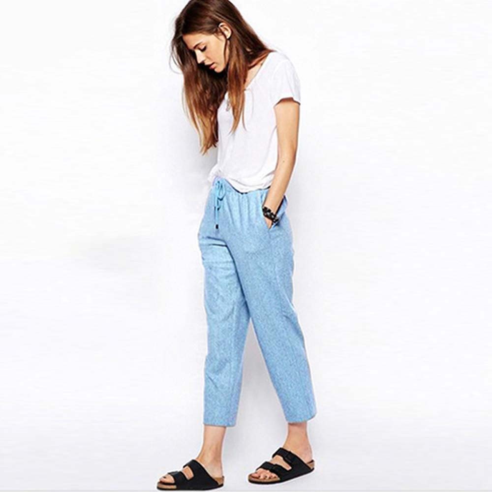 Pantalón de mujer holgado de algodón y lino, ligero y transpirable