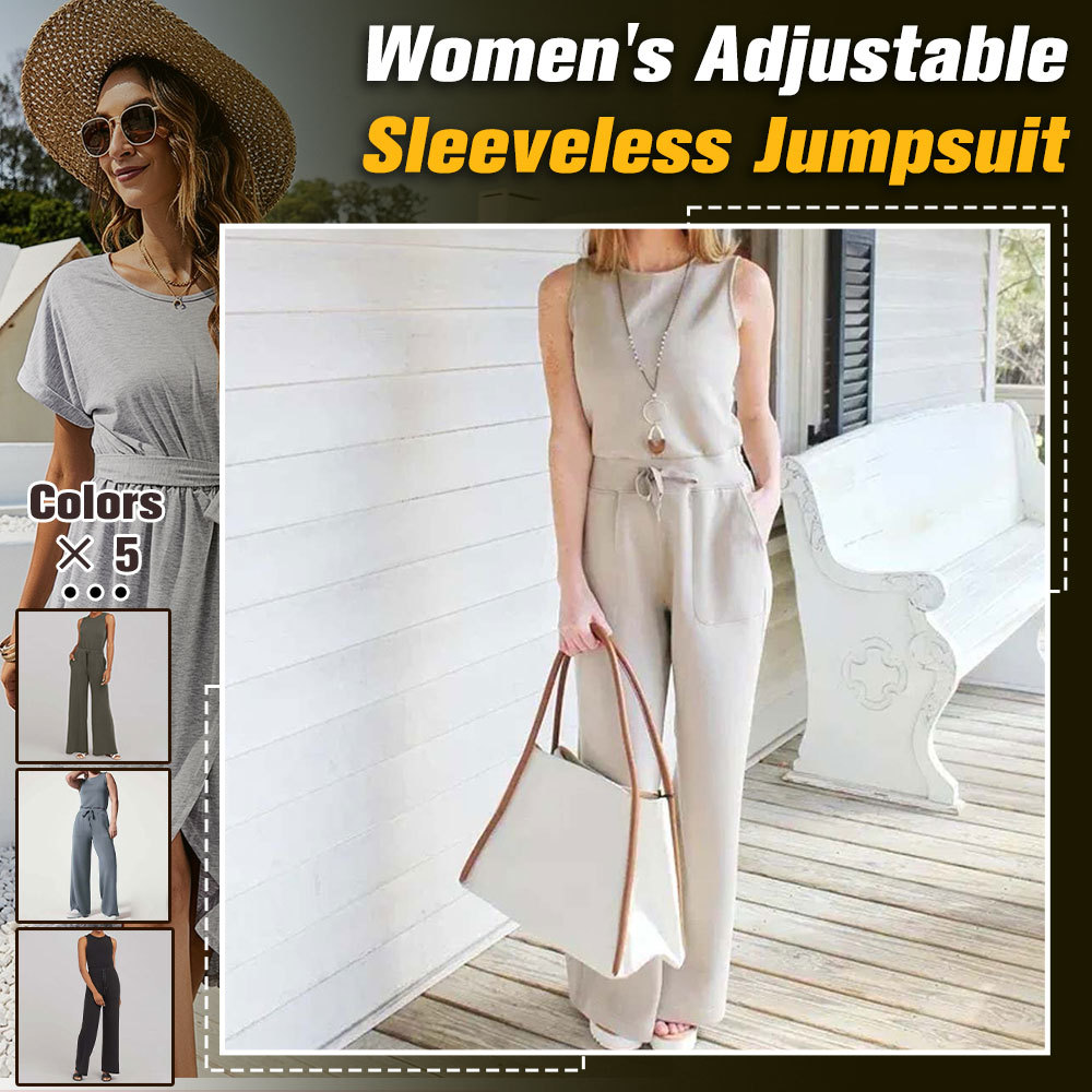 Spring and summer casual lace-up solid color sleeveless jumpsuit