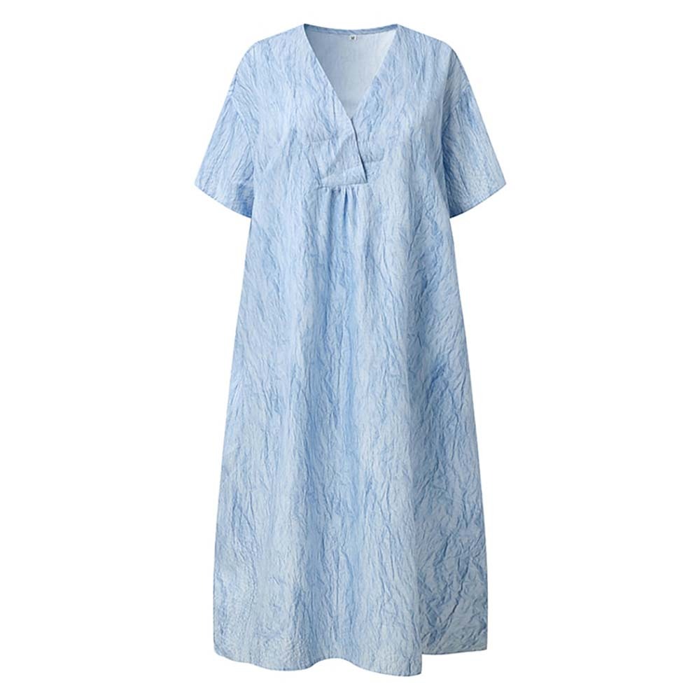 Soft and comfortable V-neck cotton and linen dress