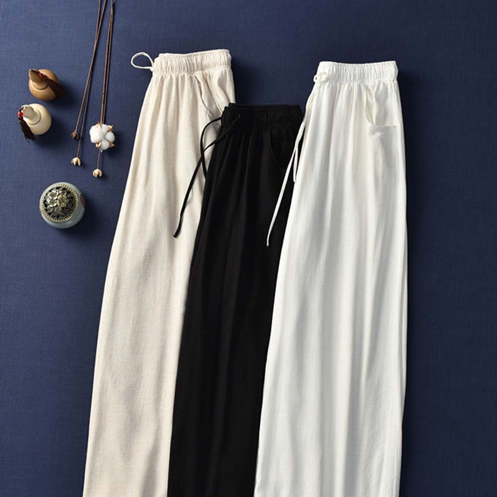 2024 Spring and summer women's retro linen wide-leg pants