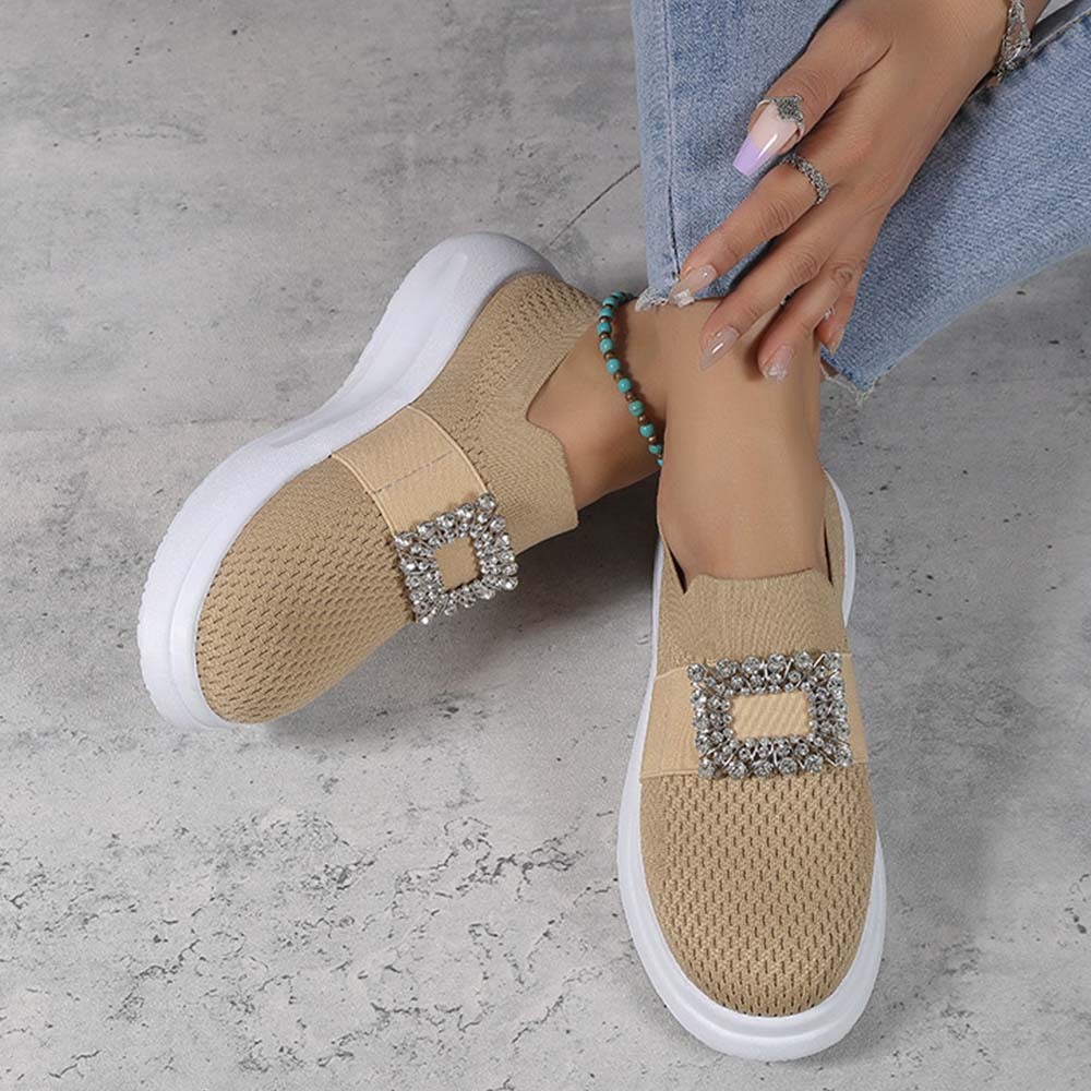 Zapatos de mujer sin cordones con diamantes de imitación y suela gruesa