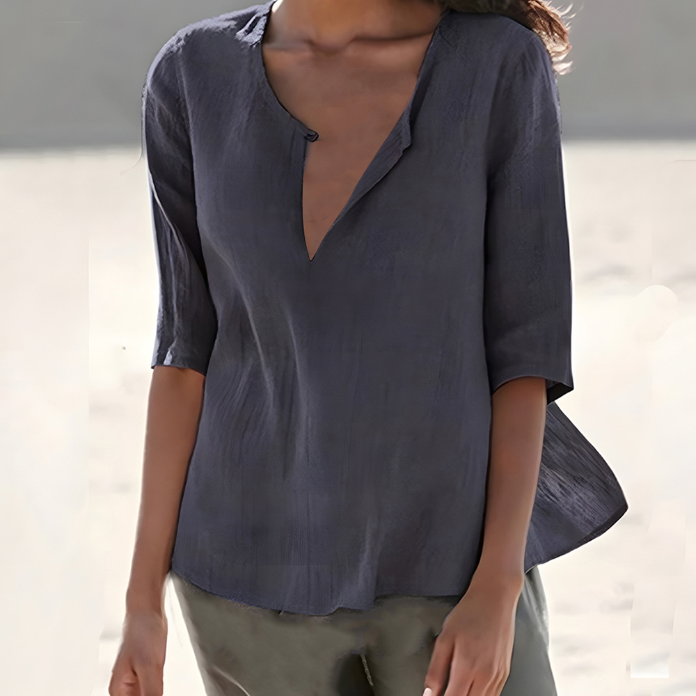 Olivoslindo Camisa de mujer de manga larga de lino y algodón de color liso