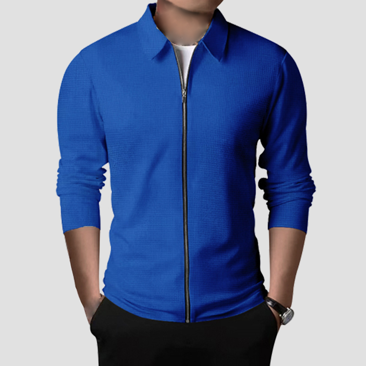 Olivoslindo Nueva chaqueta informal con solapa y cremallera tipo gofre para hombre