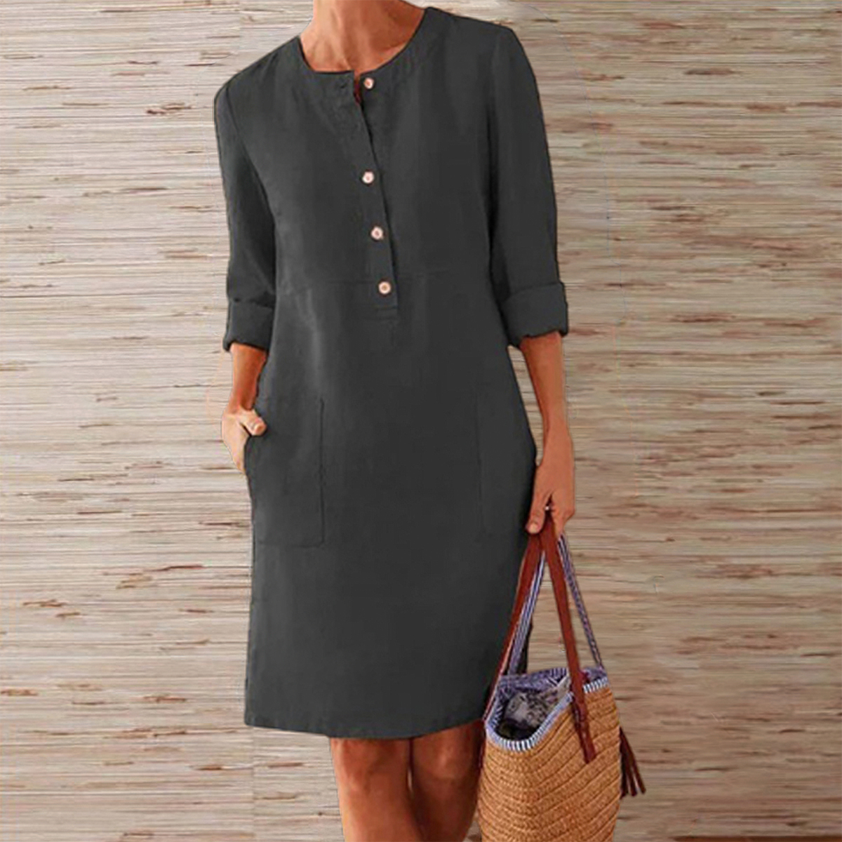 Olivoslindo Nuevo vestido monocolor de algodón y lino
