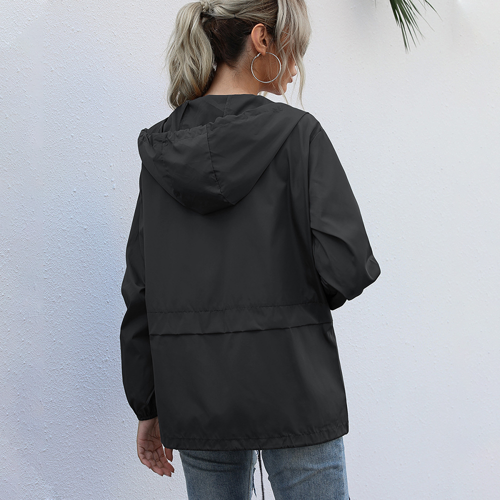 Olivoslindo Chaqueta con capucha impermeable con cremallera para exteriores de moda de otoño para mujer
