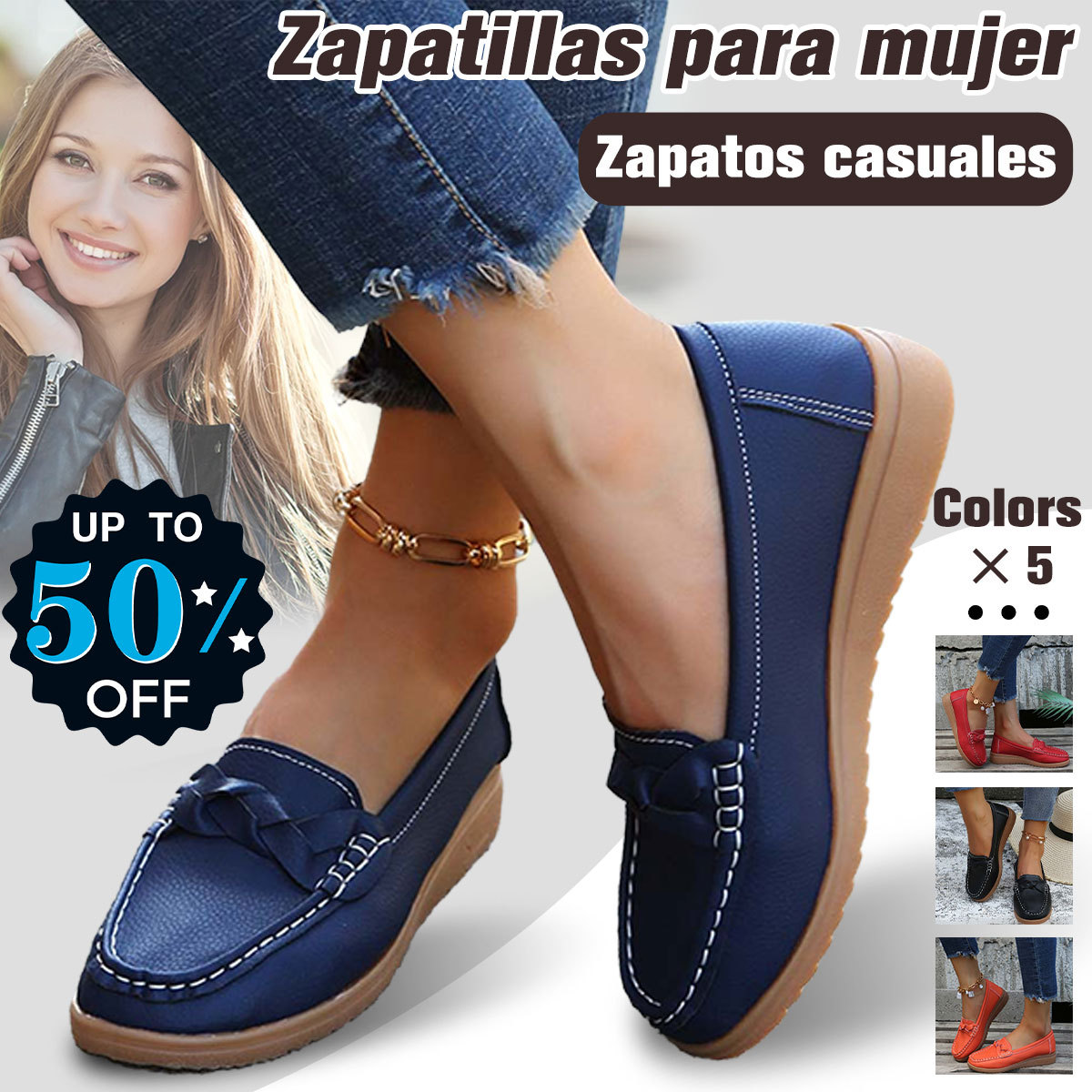 Zapatos casuales planos sin cordones de primavera 2024