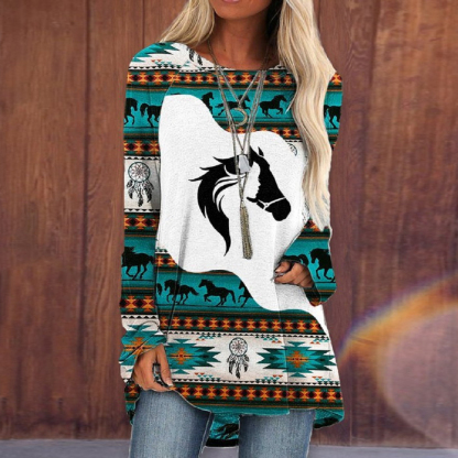 Olivoslindo Camiseta midi étnica de manga larga y cuello redondo