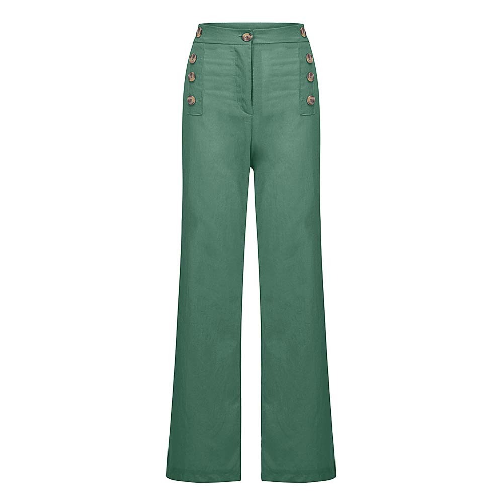 Women's high waist cotton and linen wide leg trousers