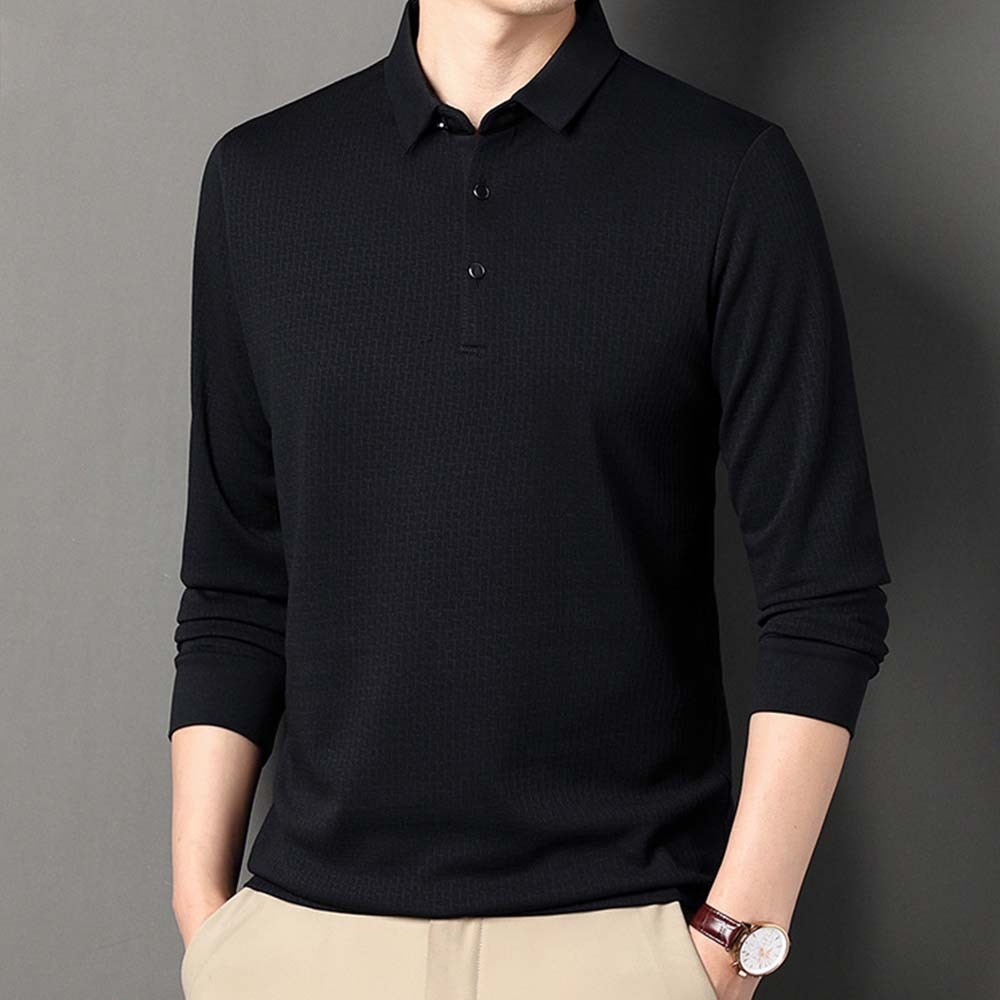 Smiledeer Fashionable Business Men's Long Sleeve Jacquard Polo Shirt
