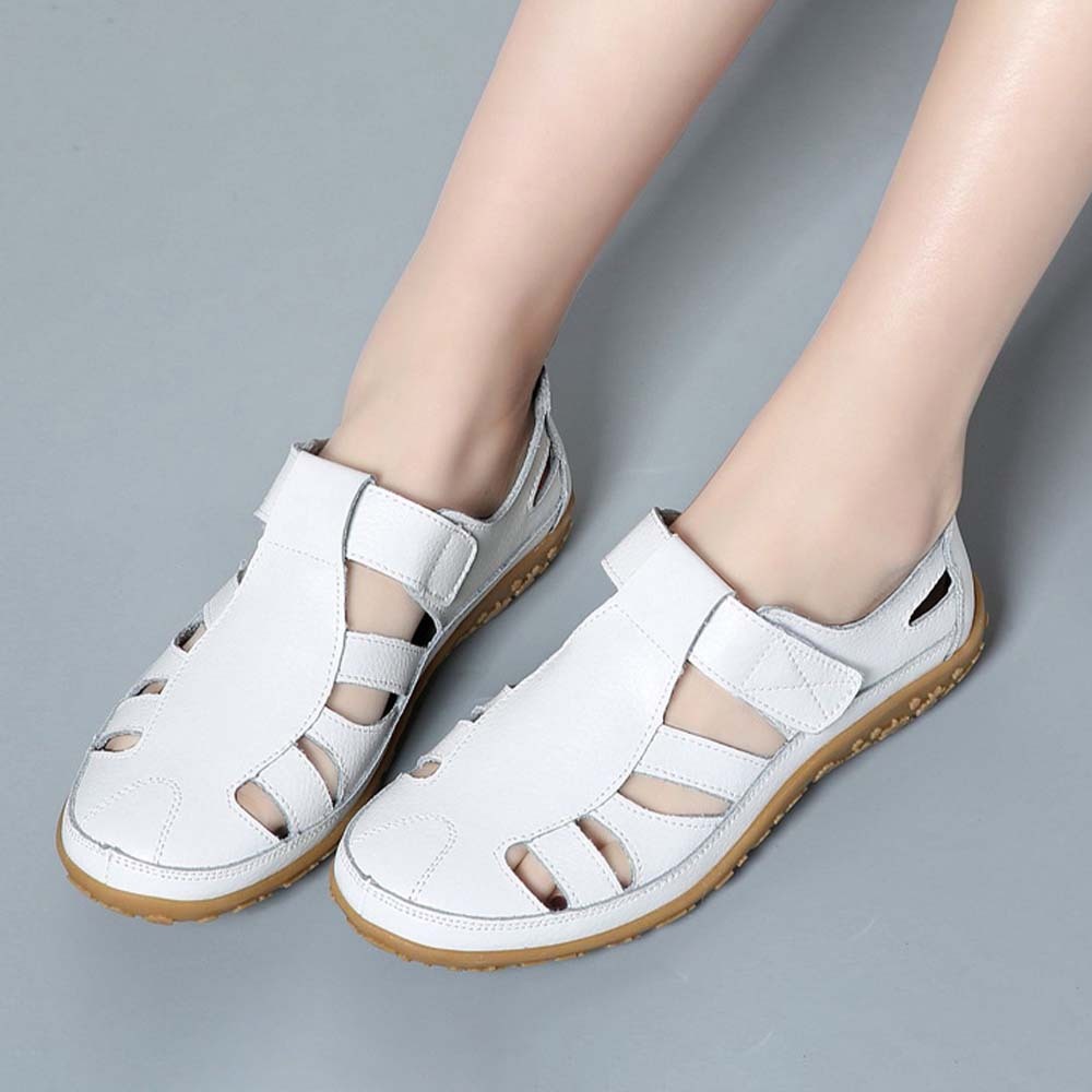 Sandalias de mujer de piel con suela suave y velcro transpirable