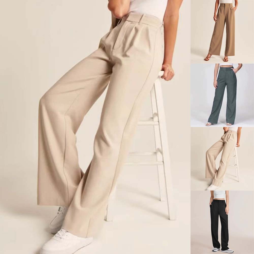 Pantalones anchos de cintura alta para mujer de negocios
