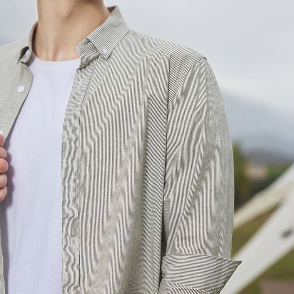 Smiledeer Men's comfortable cotton lapel striped long-sleeve shirt