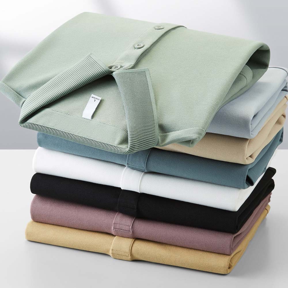 Men's new breathable mulberry silk short-sleeved business polo shirt