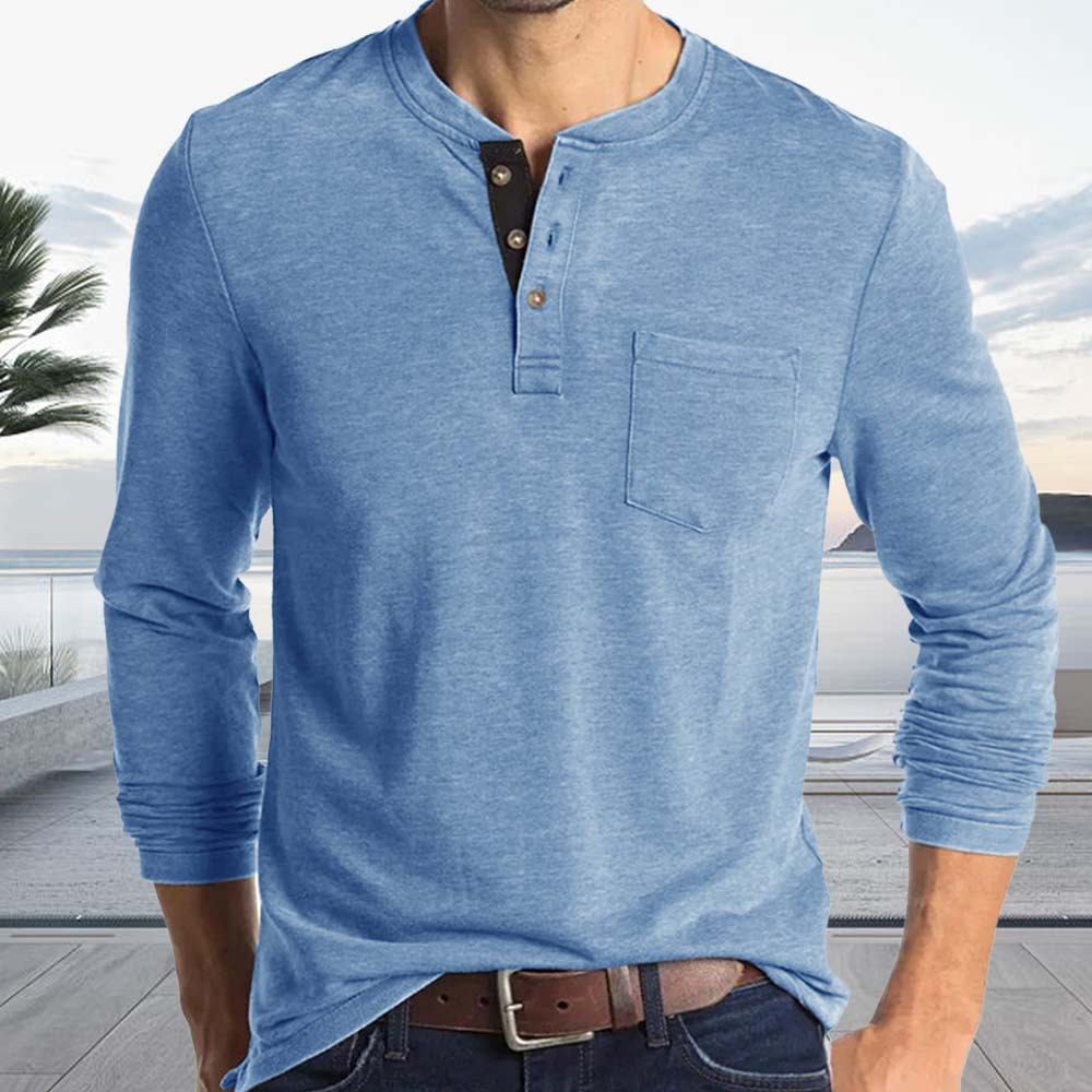 Men's Comfort Henley Neck Long Sleeve Top T-Shirt