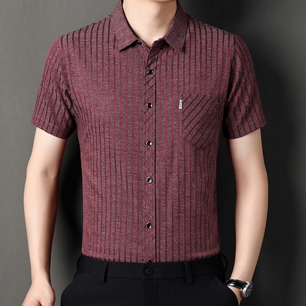 Camisa de manga corta a rayas con bolsillo suelto para hombre de verano 2024