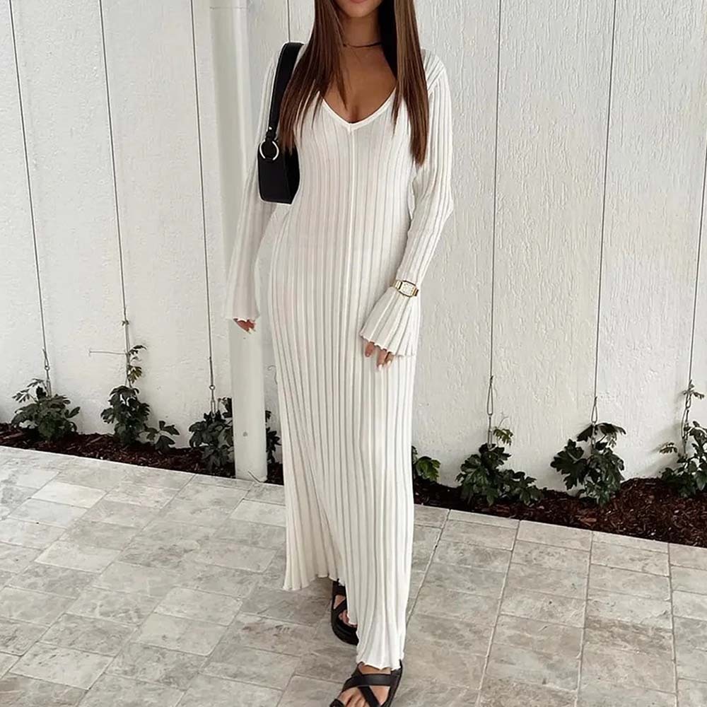 Fashion new long sleeve knitted midi dress