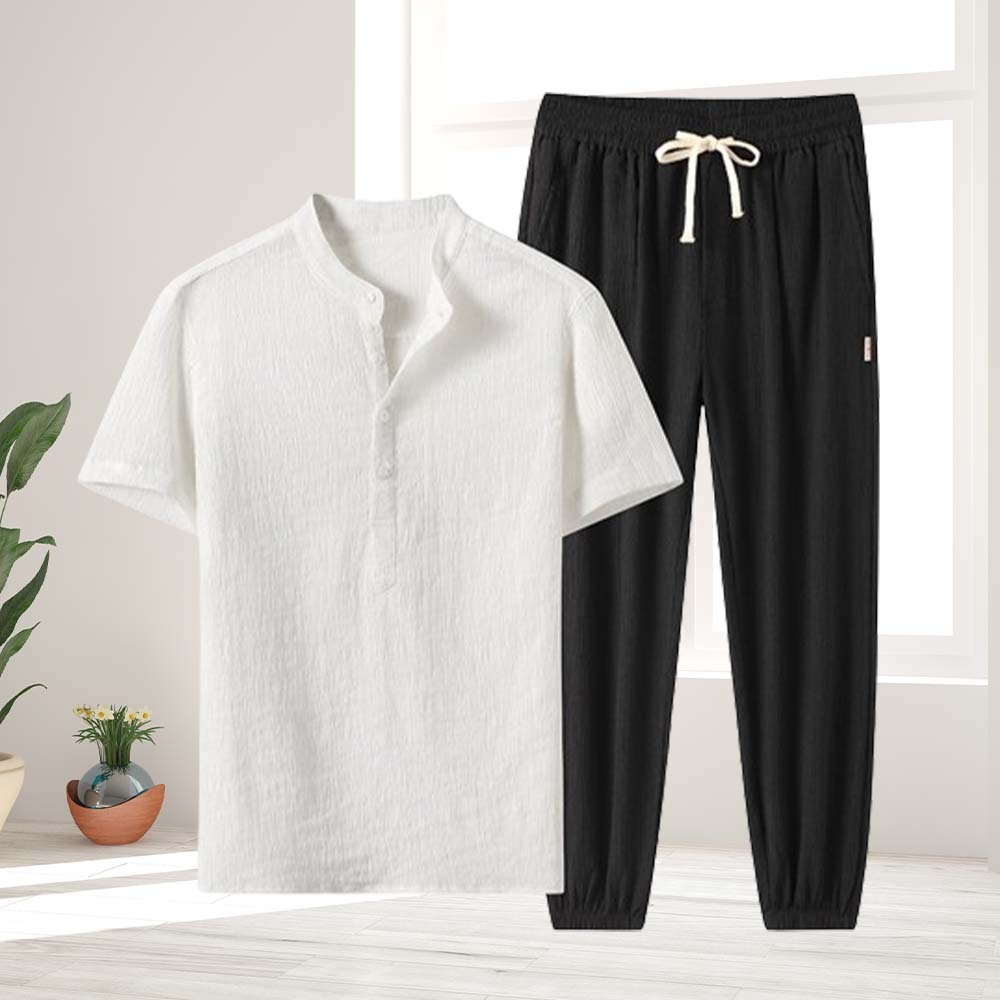 Men's summer suit, ice silk short-sleeved T-shirt and trousers