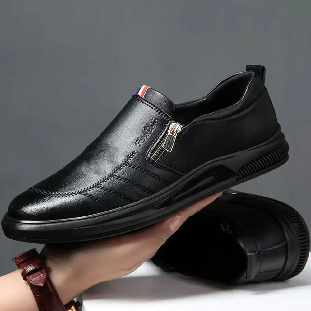 Olivoslindo Mocasines con cremallera de moda transpirable para hombres de estilo británico