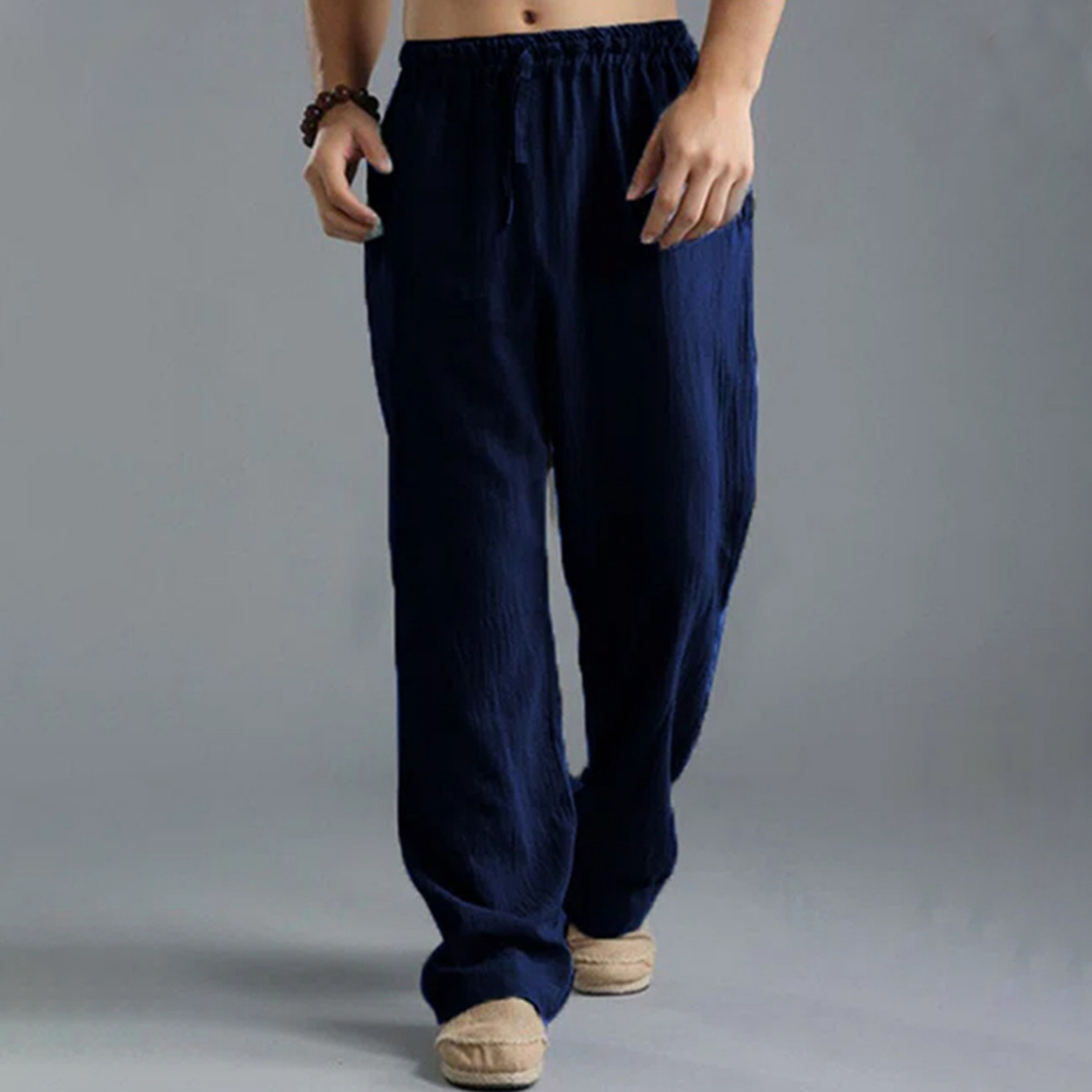 Olivoslindo Pantalones casuales de lino transpirables sueltos de verano para hombres