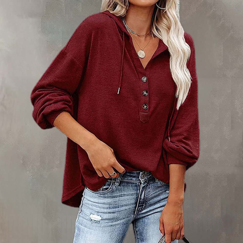 Olivoslindo Jersey de manga larga con capucha y cuello de pico para mujer 2023