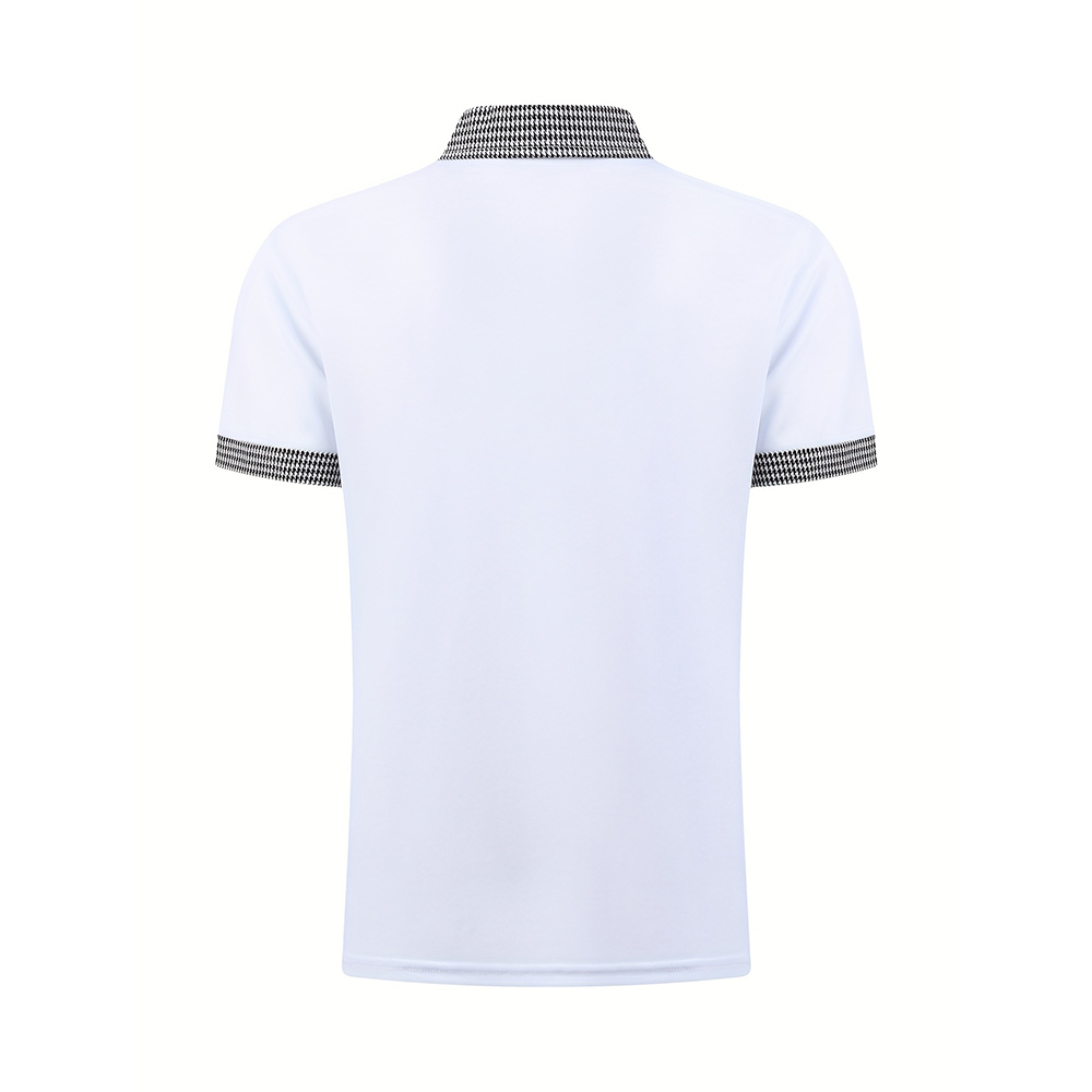 Summer Men's Houndstooth Casual Button Collar Short Sleeve Polo Shirt