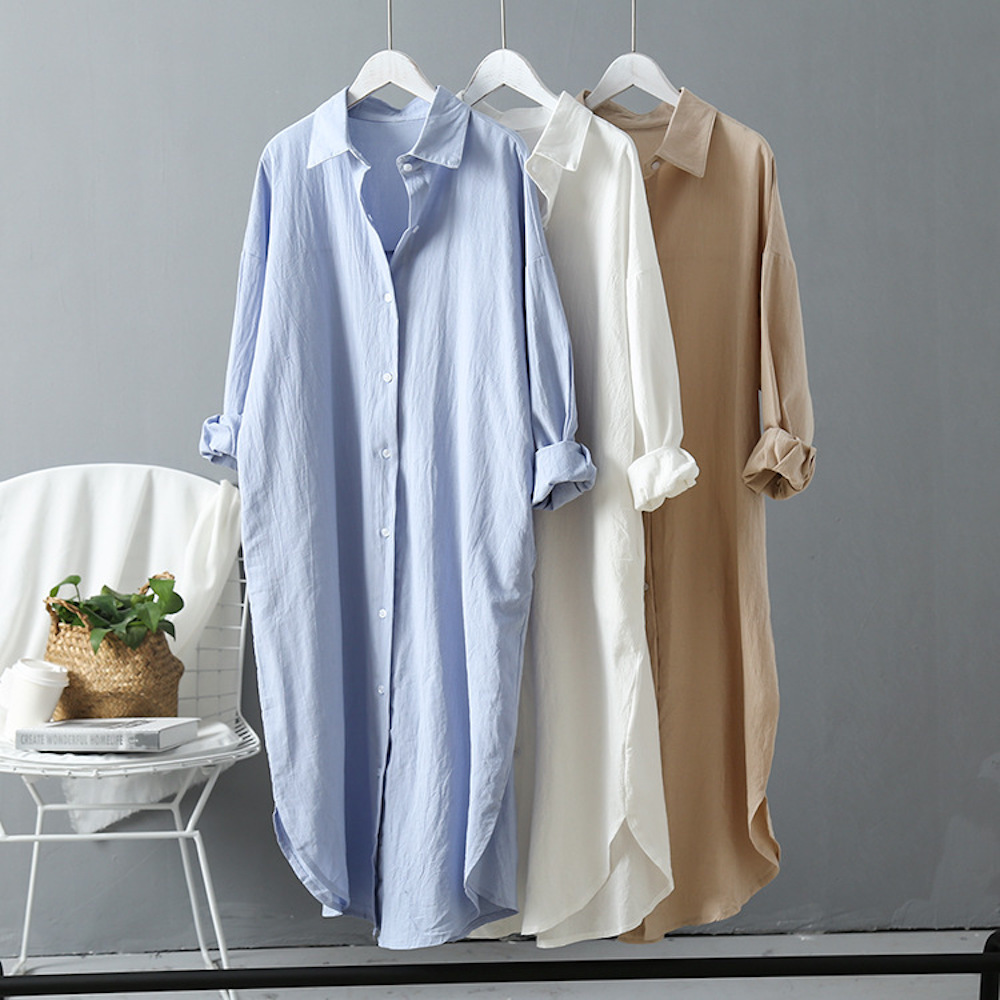 New Long Ladies Cotton Linen Loose Casual Shirt