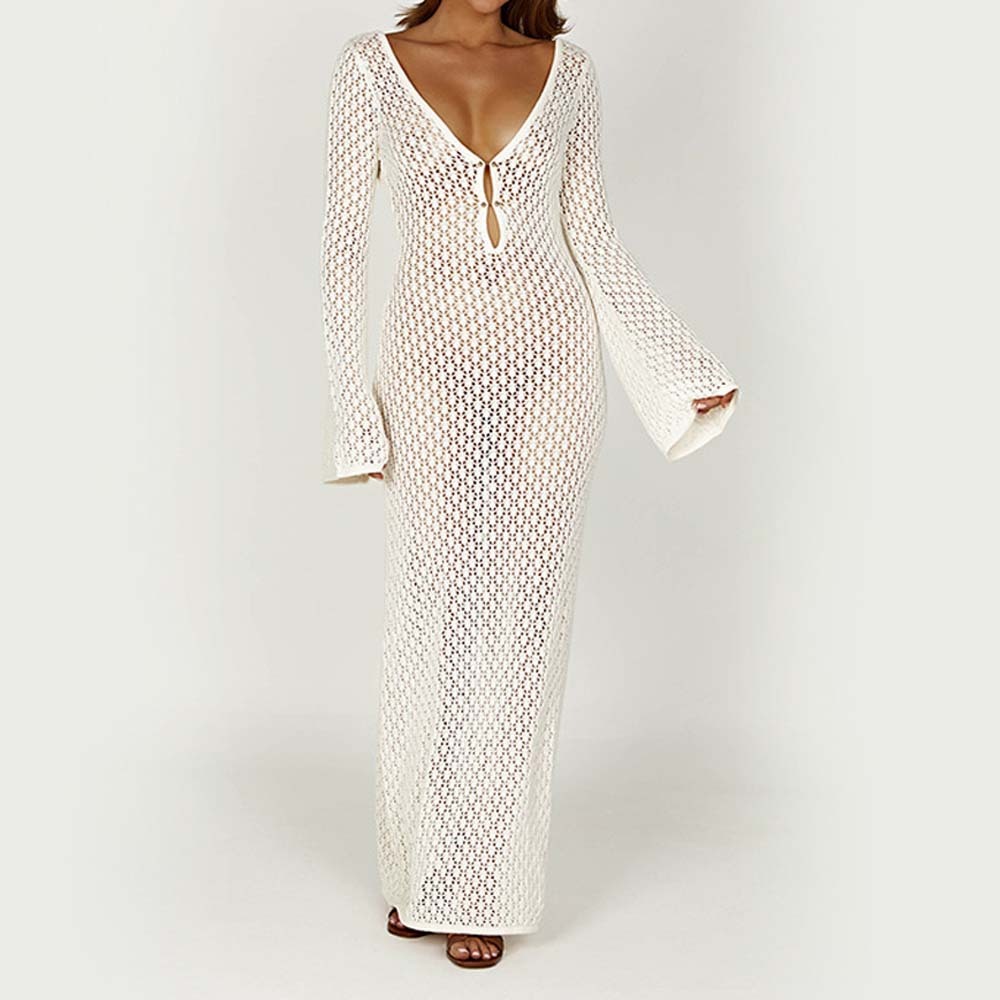 Hojanaranja Vestido de punto extralargo para mujer Ropa de protección solar para la playa