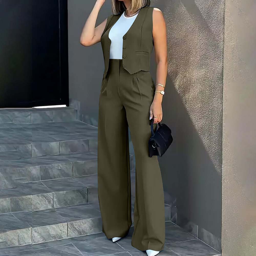 Hojanaranja Traje de moda, chaleco, pantalones de pierna ancha, conjunto informal de 2 piezas