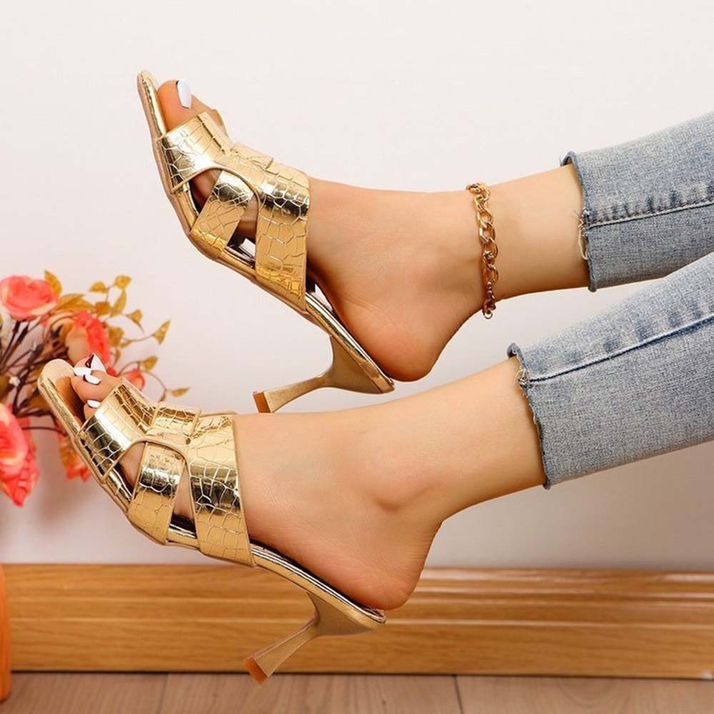 Sandalias metálicas de tacón alto para mujer de moda de verano