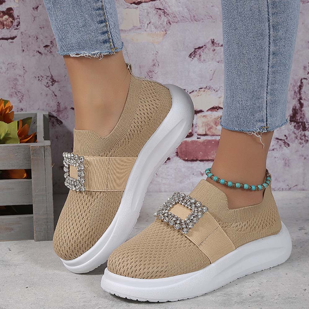 Zapatos de mujer sin cordones con diamantes de imitación y suela gruesa