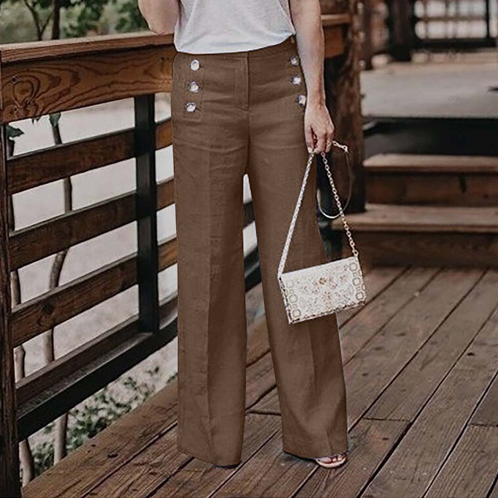 Women's high waist cotton and linen wide leg trousers