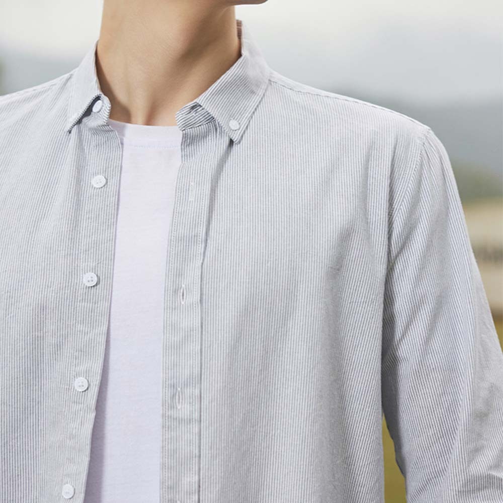 Smiledeer Men's comfortable cotton lapel striped long-sleeve shirt